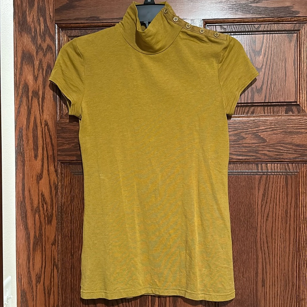 WORTH Mustard Yellow mock neck knit top with button detail Small